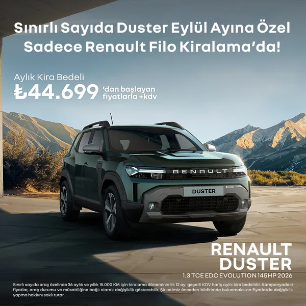 Renault Duster 1.3 TCe EDC Evolution 145 hp — aylık 44.699 ₺’dan başlayan filo kiralama kampanyası